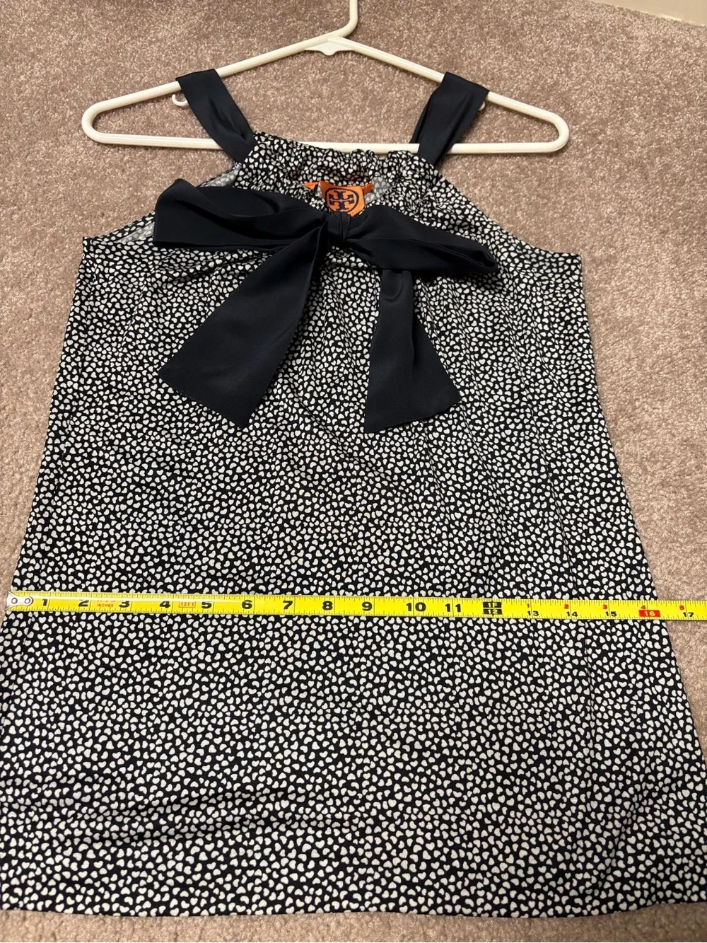 EUC Tory Burch Navy and White Heart Print Tie-Neck Tank Top, size XS